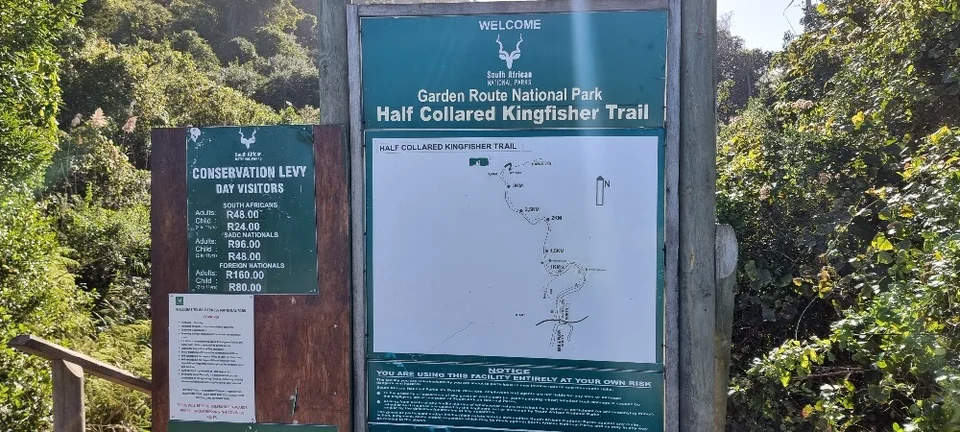 Trailhead information board for the Half-collared Kingfisher route.
