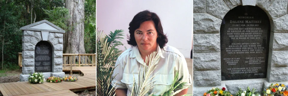 Dalene Matthee and memorial photographs from the author’s website; this collage does not depict the Big Tree.